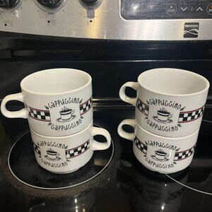 Set of Four Expresso/ Cappuccino Ceramic Stackable Mugs White
